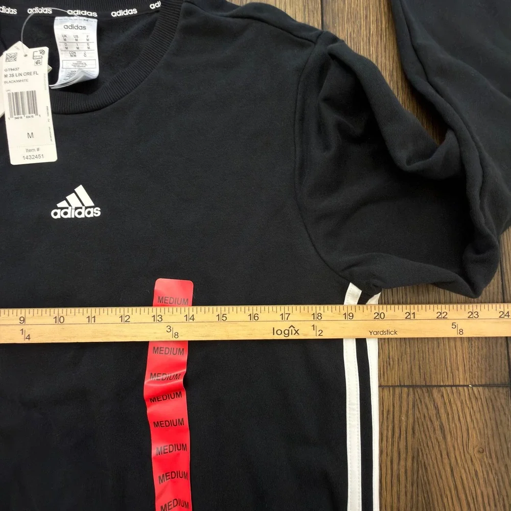 Adidas Mens Essentials 3-Stripes Fleece Crewneck Sweatshirt Black GT9437 Medium